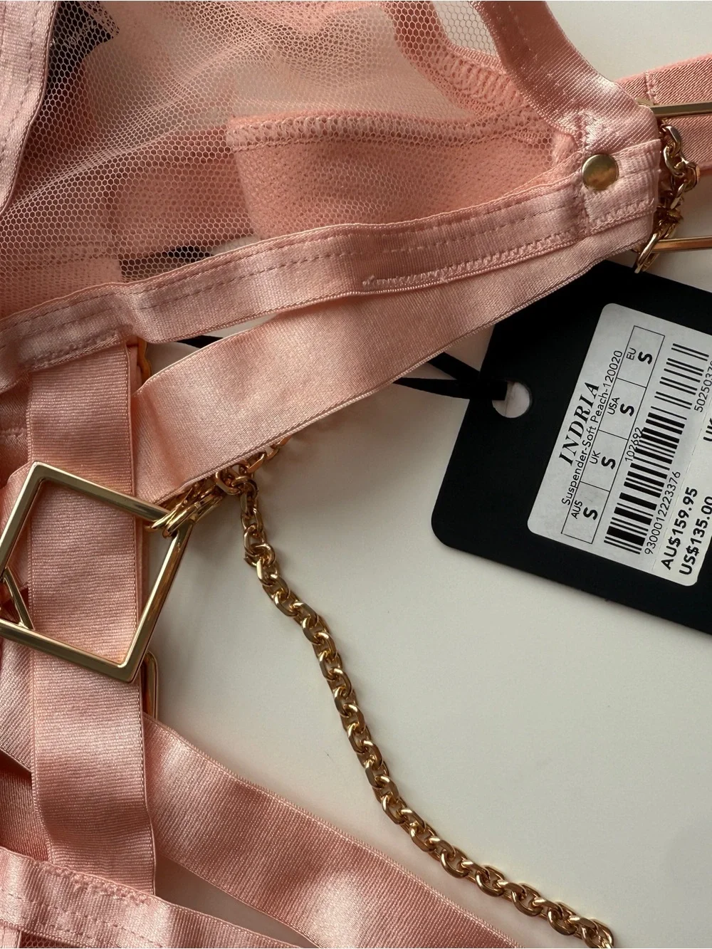 New Honey birdette Indria Suspender Luxury Pink Strappy Garter Belt Chain size S